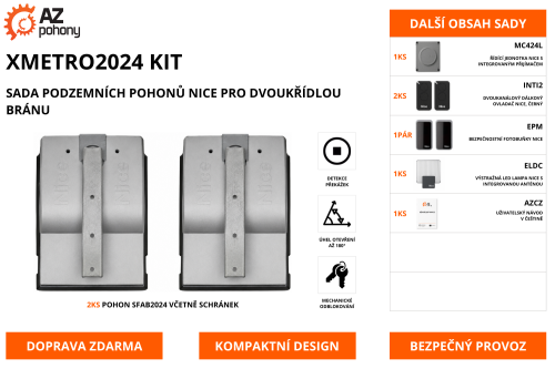 XMETRO2024 KIT - sada podzemních pohonů Nice pro dvoukřídlou bránu